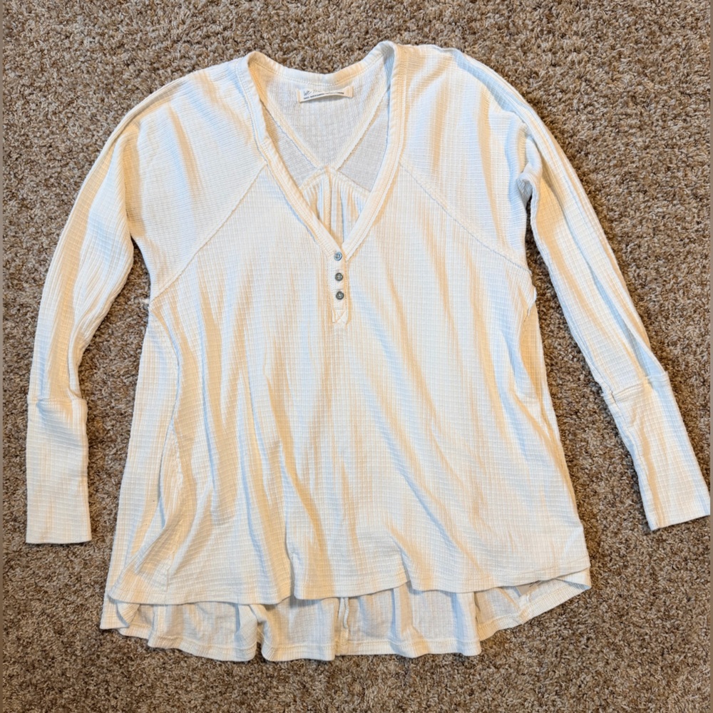 Free People Cream and White Long Sleeve Top